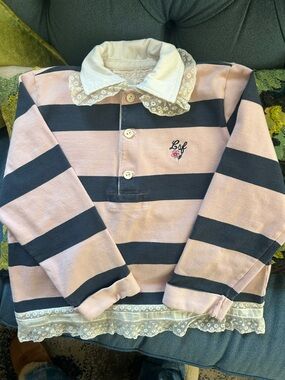 LoveShackFancy Pink & Navy Striped Lace-Trim Rugby Shirt from Boston Opening
